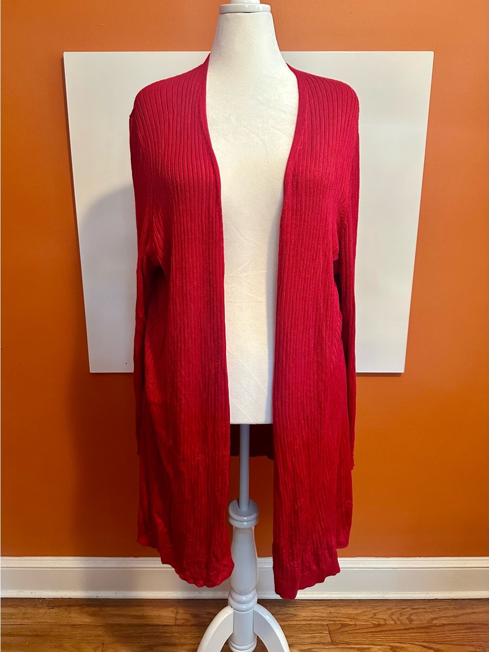 Soft Surroundings Red Ribbed Longline Duster Cardigan Sweater - 2X